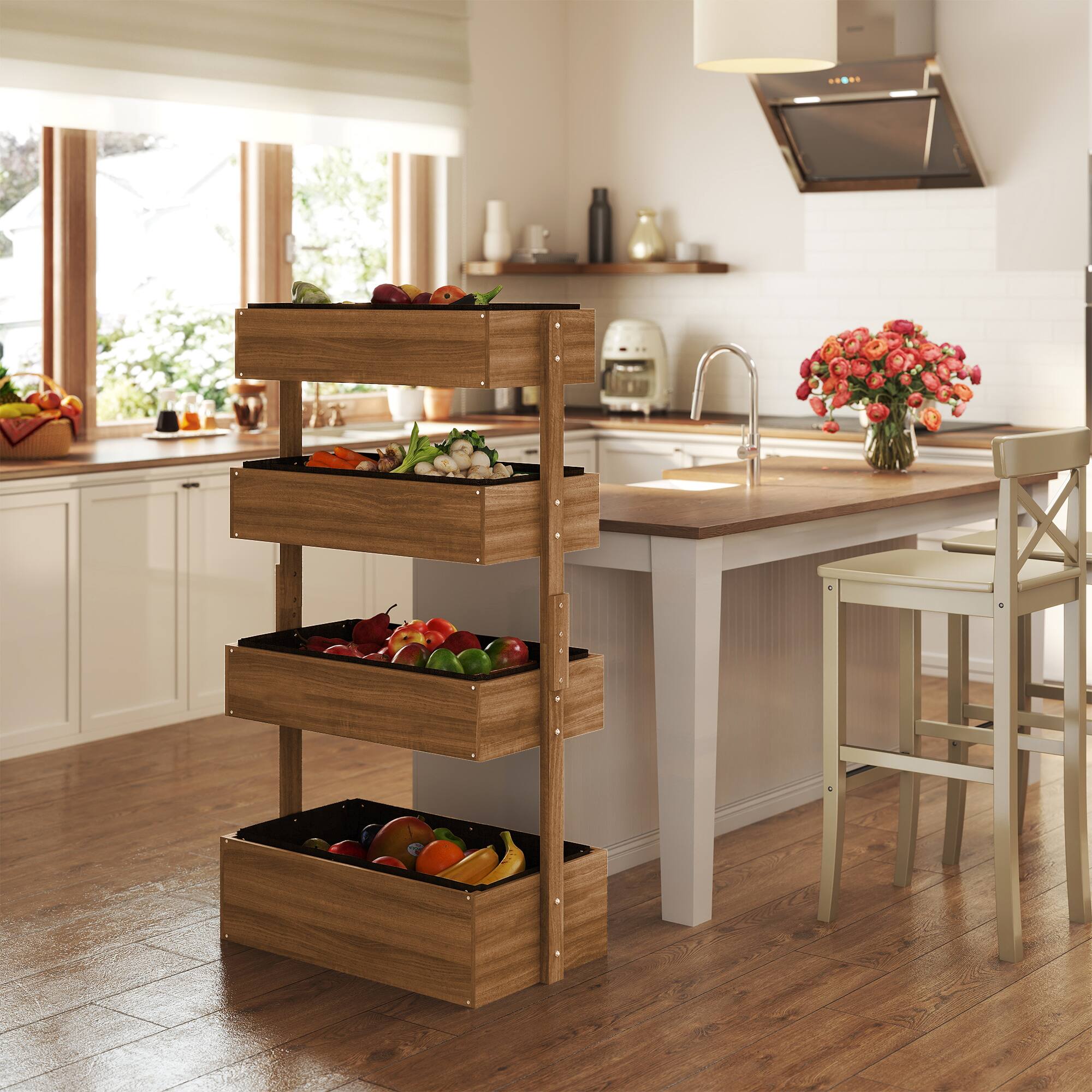 Alt View 7. Outsunny - Vertical 4 Tier Raised Garden Bed, Wooden Planter Box, Self-Draining with Bed Liner for Indoor Outdoor Flowers - Orange.