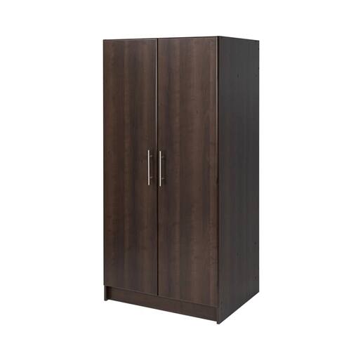 Front. SlickBlue - Wooden Bedroom Armoire Wardrobe with Hanging Rail for Clothes Storage - Dark Brown.