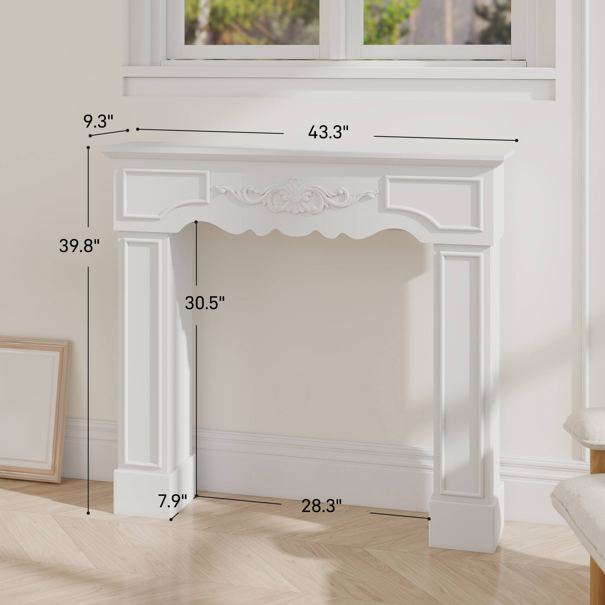 Left. TinyHomie - Freestanding Fireplace Surround with Leg for Electric Fireplaces.