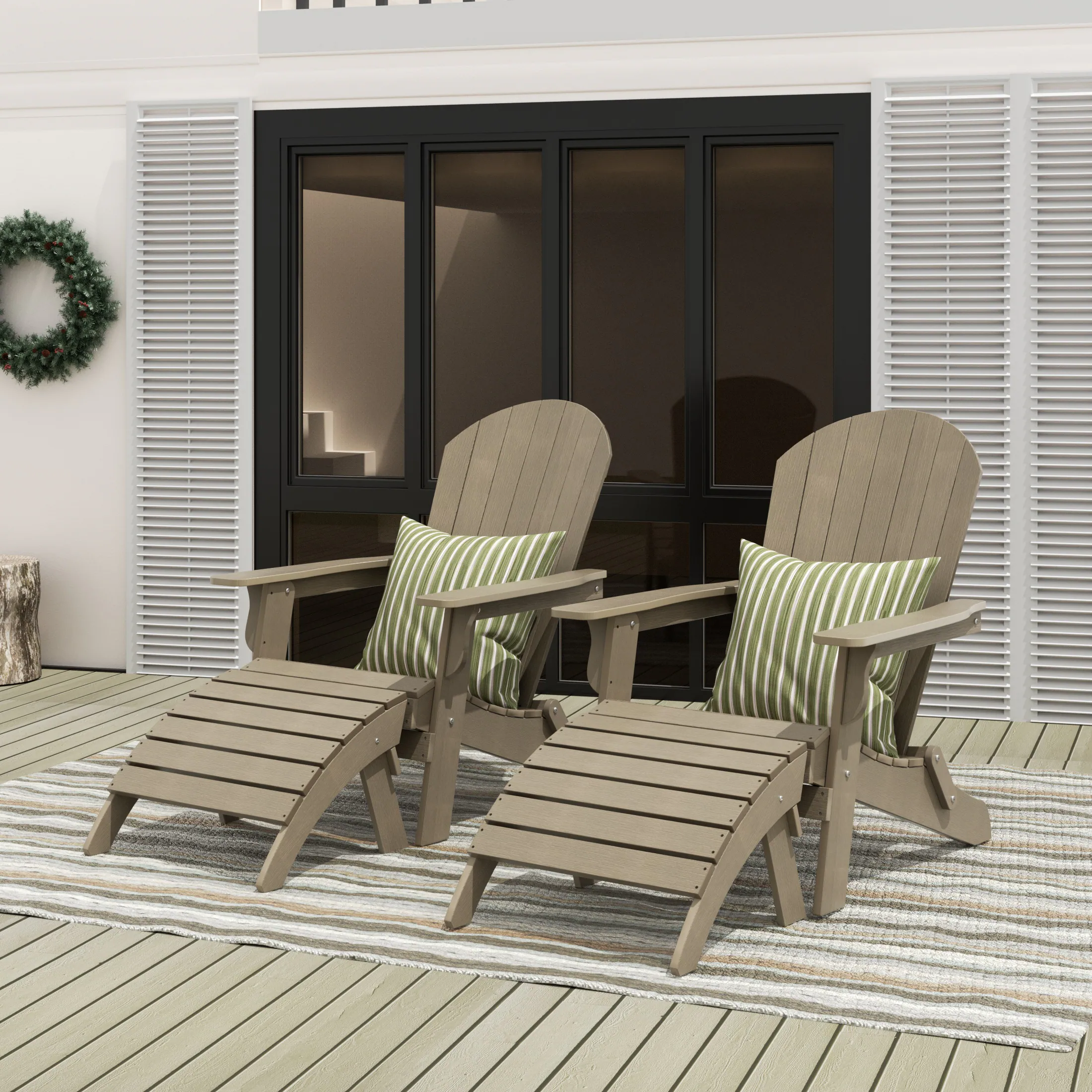 Angle. WestinTrends - WestinTrends Tuscany 4-Piece HIPS Outdoor Folding Adirondack Seashell Chair With Folding Ottoman (Set of 2) - Taupe.