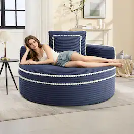 Loheer - Round Sofa Bed Blue Memory Foam Sectional Cloud Couch with Pillows Small Space Convertible Sleeper - Blue