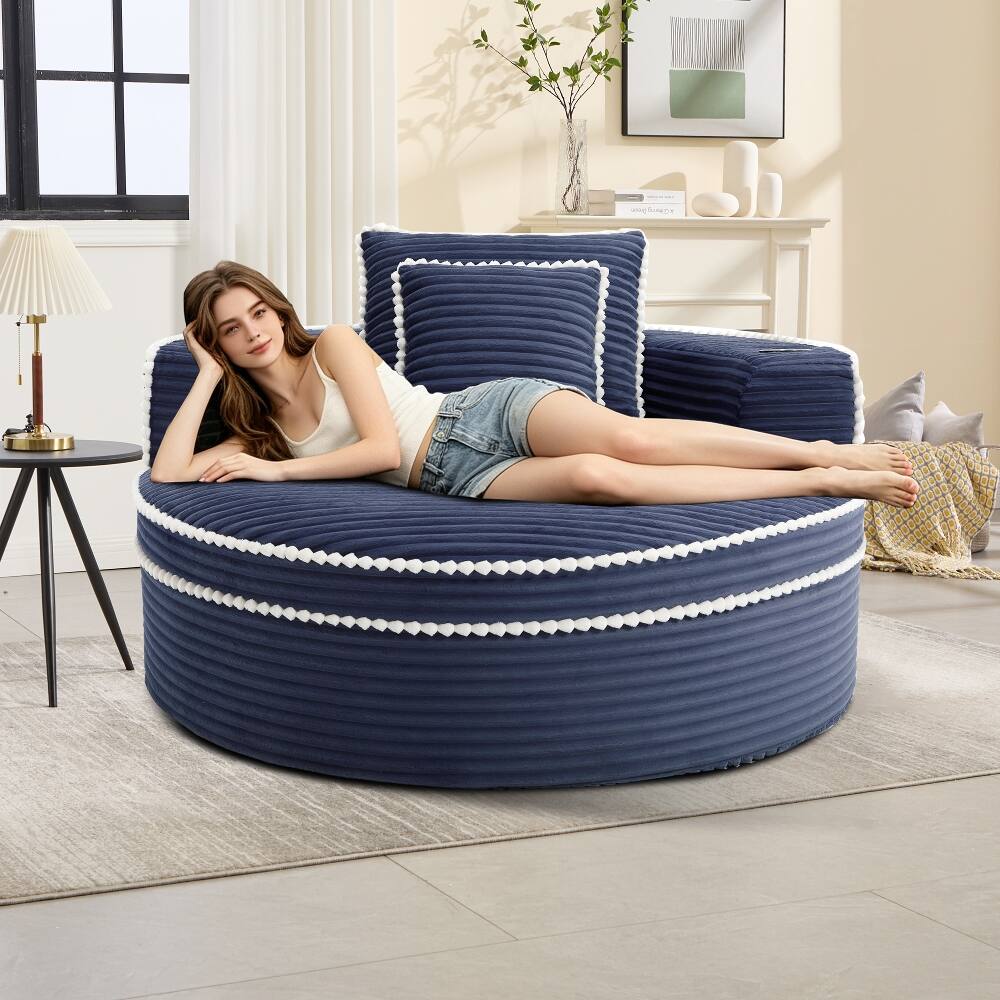 Front. Loheer - Loheer Round Sofa Bed Blue Memory Foam Sectional Cloud Couch with Pillows Small Space Convertible Sleeper - Blue.