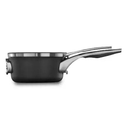 Front. Calphalon - Calphalon Premier Space Saving 1.5 Quart Hard Anodized Nonstick Saucepan w/Lid - Black.