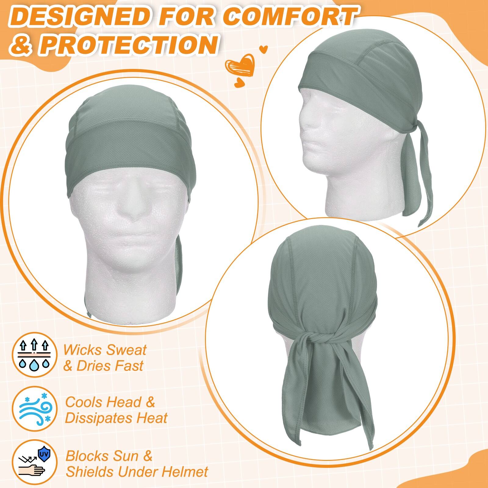 DESIGNED FOR COMFORT & PROTECTION

- Wicks Sweat & Dries Fast
- Cools Head & Dissipates Heat
- Blocks Sun & Shields Under Helmet