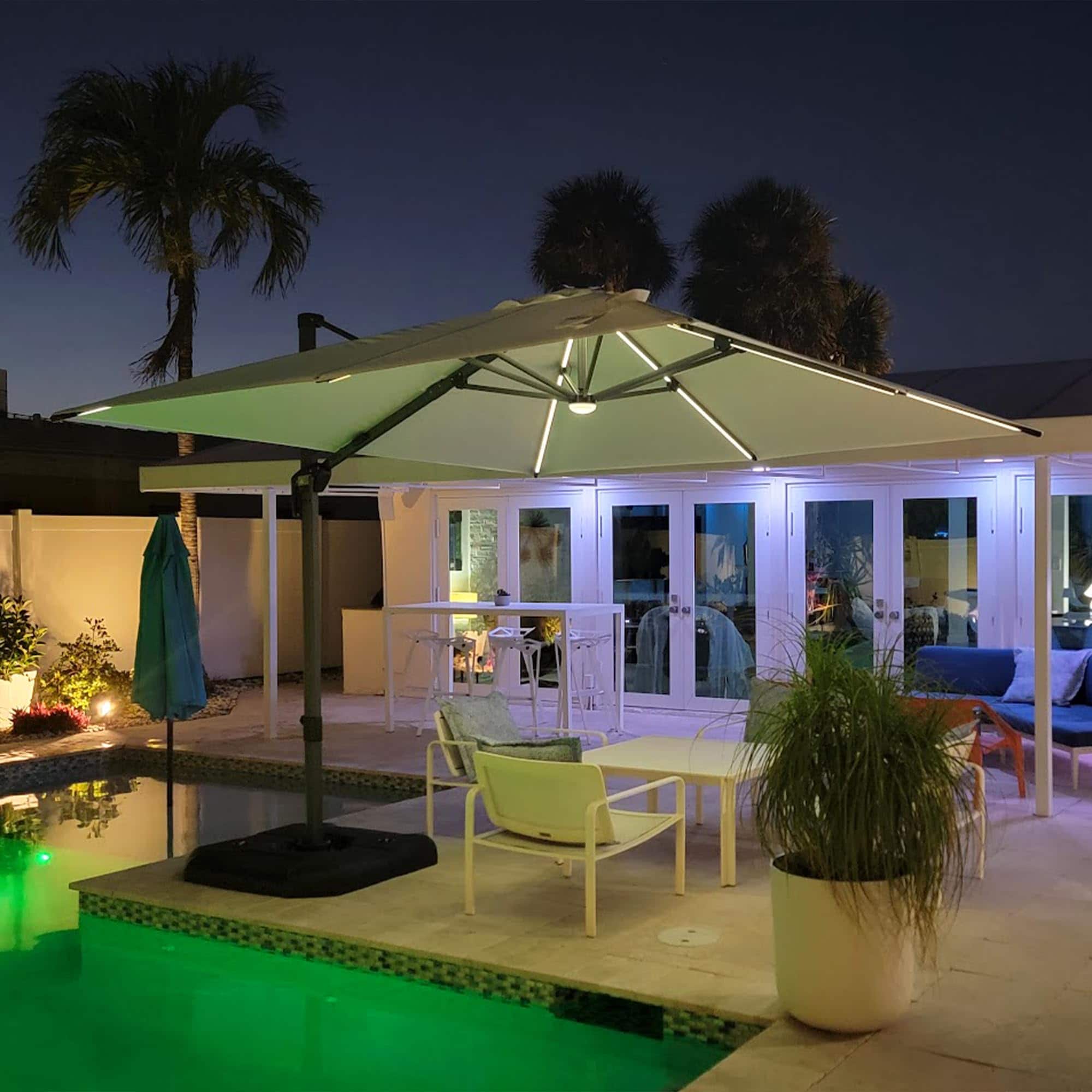 Photos - Parasol Leaf PURPLE  - 10 ft. Square Aluminum Cantilever Solar Powered LED Offset 360° Rotation Umbrella with Base for Garden Deck Po 