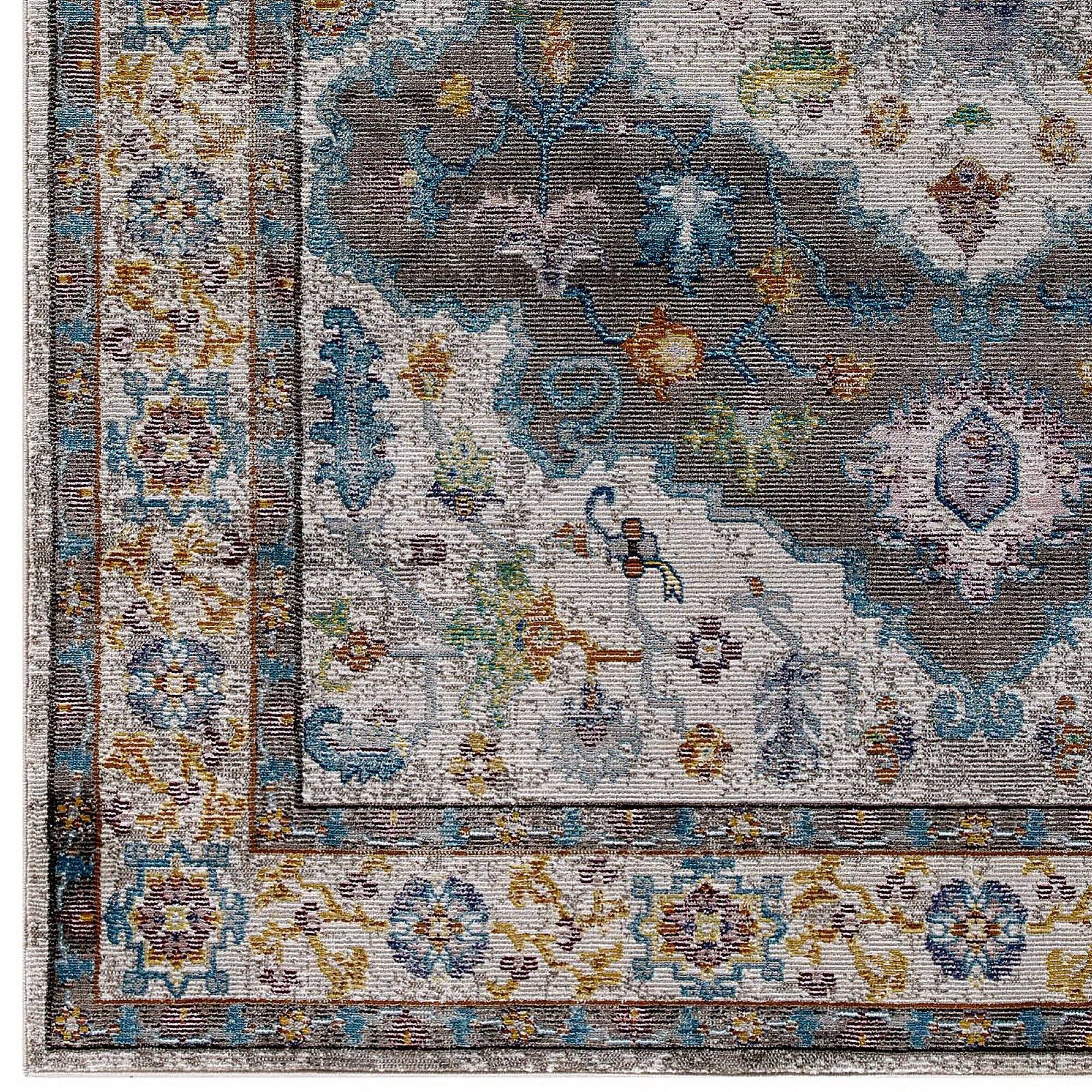 Alt View 2. Modway - Success Anisah Distressed Floral Vintage Medallion Area Rug - Gray Ivory Yellow Orange.