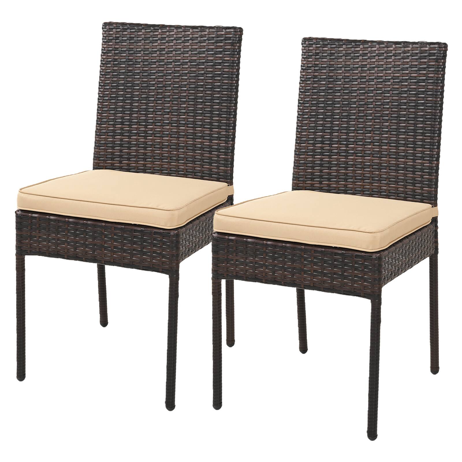 Alt View 9. Costway - Costway PE Wicker Patio Chairs Set of 4, Outdoor Dining Chairs with Cushions, Metal Frame - Brown + Beige.