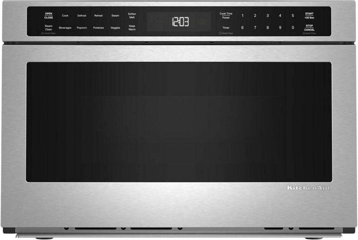 OPEN Cook Defrost Reheat Steam Clean  
Beverages Popcorn Potatoes Veggies  
Soften Malt Keep Warm  
12:03  
Cook Time Power Timer:  
1 2 3 4 5  
6 7 8 9 0  
START +30 Sec STOP CANCEL  
KitchenAid
