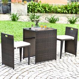 Gymax - 3 PCS Cushioned Wicker Patio Furniture Set Seat Sofa Outdoor No Assembly Brown - as pic