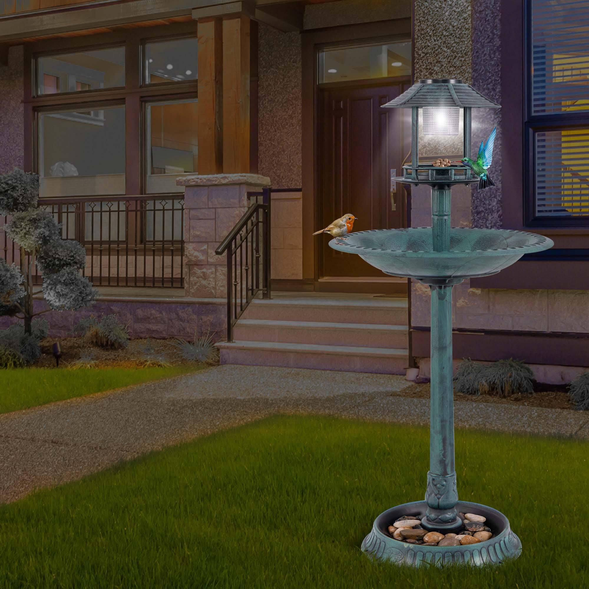 Alt View 3. Costway - Costway 3-In-1 Pedestal Bird Bath with Solar Light with Bird Feeder & Flower Planter Bronze - Bronze.