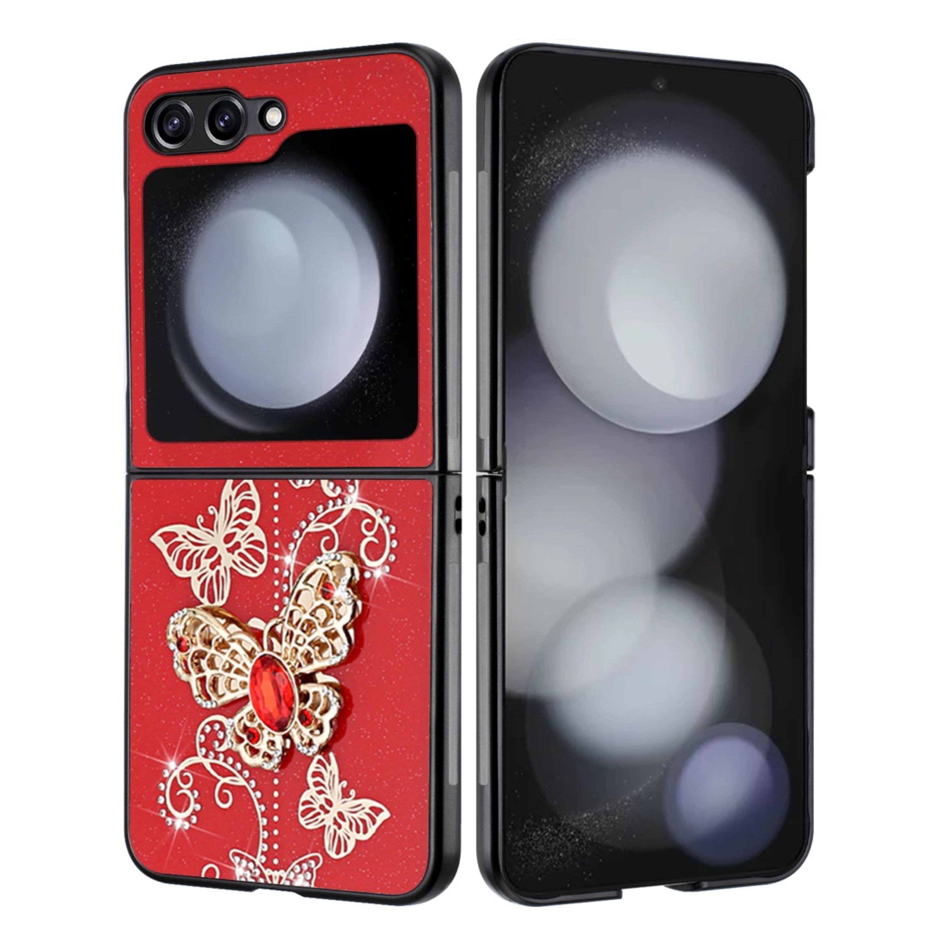 Angle. Kitcheniva - Diamond Glitter Charms Phone For Samsung Galaxy Z Flip 6 Butterflies Red - Garden Butterflies Red.