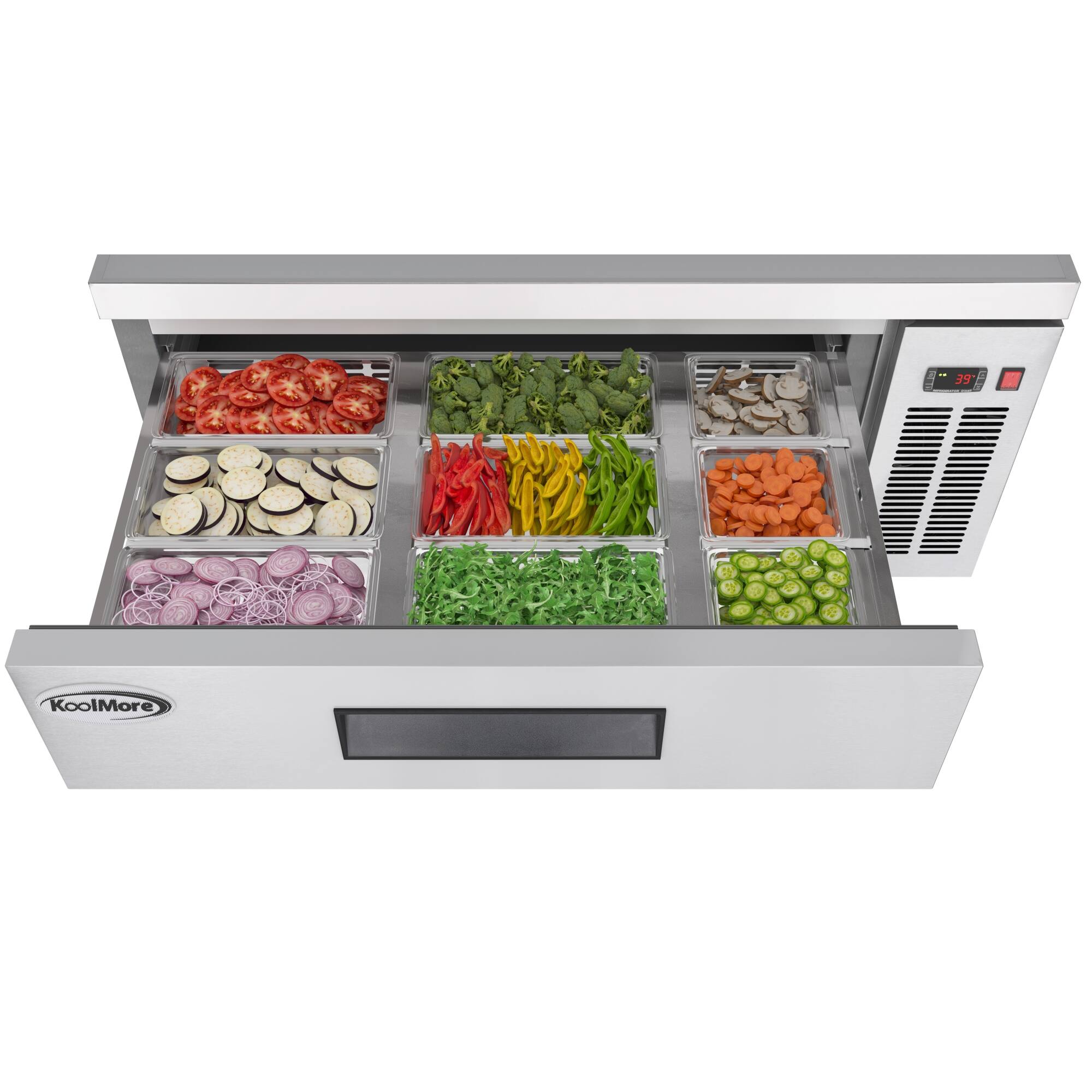 Back. Koolmore - 48 in. Commercial Chef Base Refrigerator Storage Cabinet , Pull-Out Drawers, Rolling Caster Wheels, ETL Listed - Stainless-Steel.