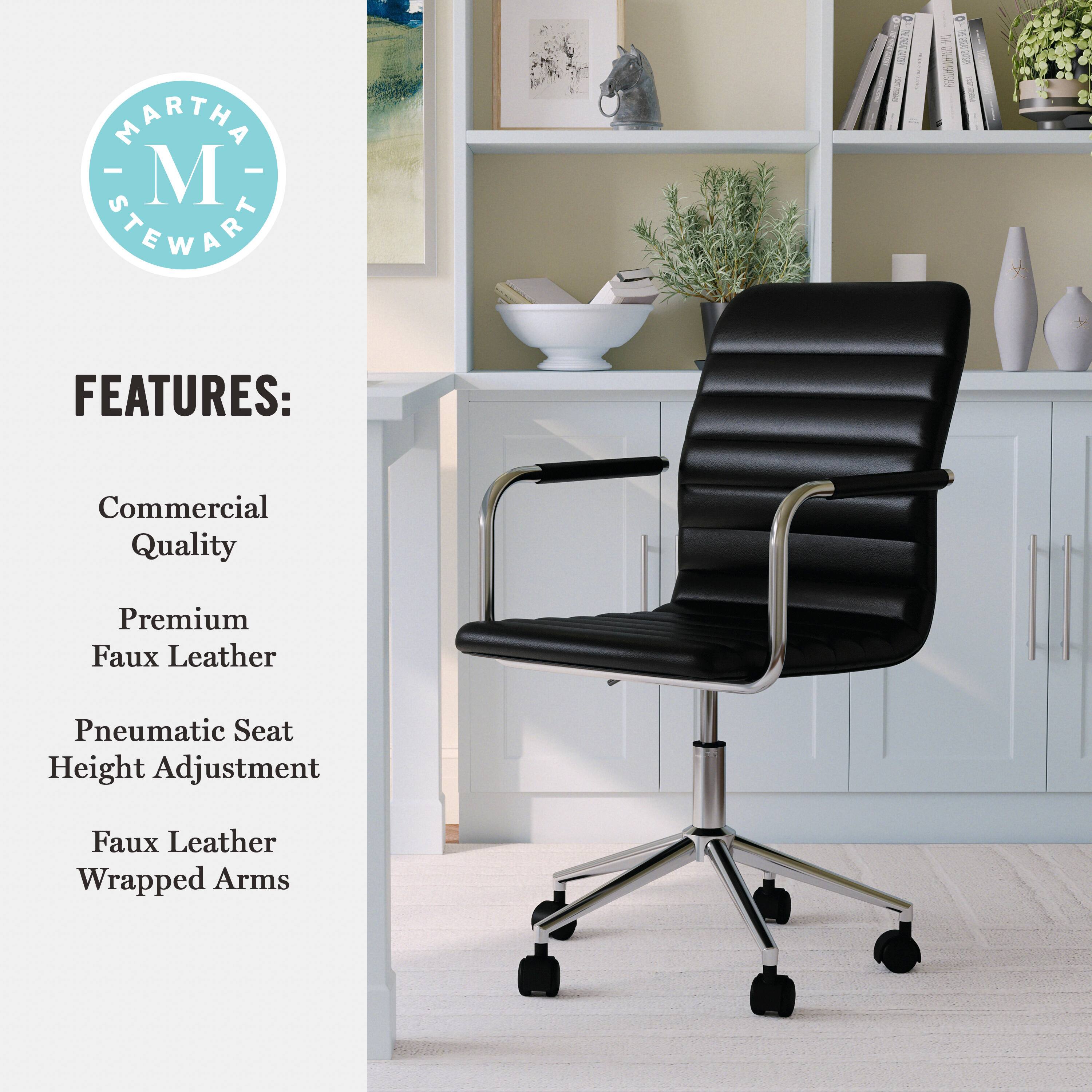 Martha Stewart Features: Commercial Quality Premium Faux Leather Pneumatic Seat Height Adjustment Faux Leather Wrapped Arms