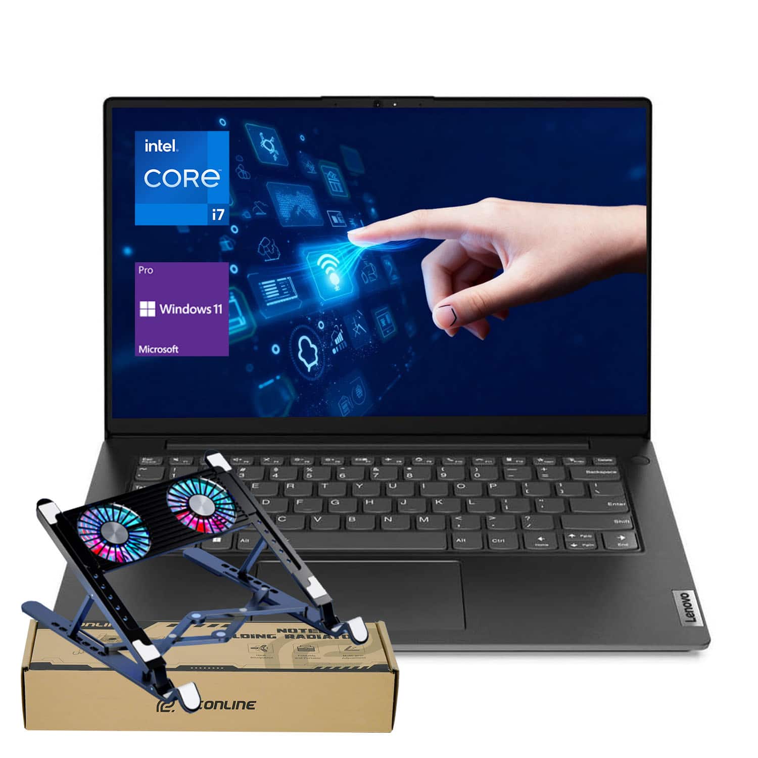 Lenovo - V14 14" FHD Laptop - Intel Core i7-13620H, 16GB RAM - 512GB SSD - Windows 11 Pro -PCO Laptop Cooler - Black