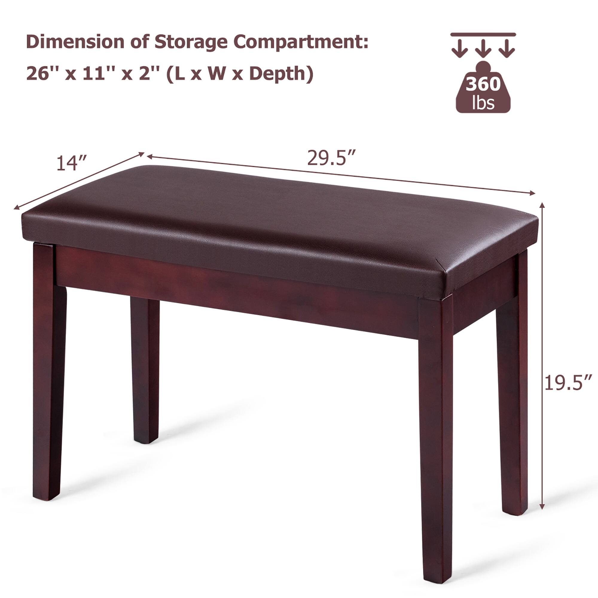 Dimension of Storage Compartment: 26" x 11" x 2" (L x W x Depth)  
360 lbs  
14"  
29.5"  
19.5"