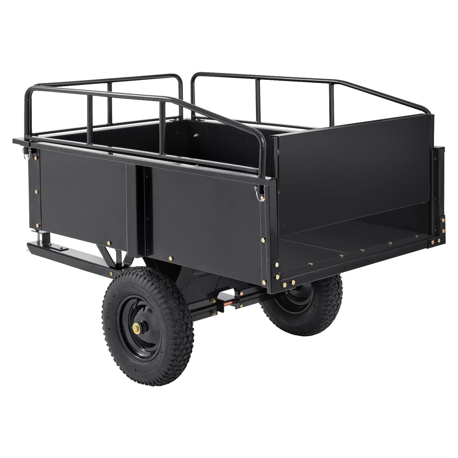 Alt View 5. VEVOR - Heavy Duty ATV Trailer Steel Dump Cart, 750-Pound 15 Cubic Feet, Garden Utility Trailer with Removable Sides - Black.