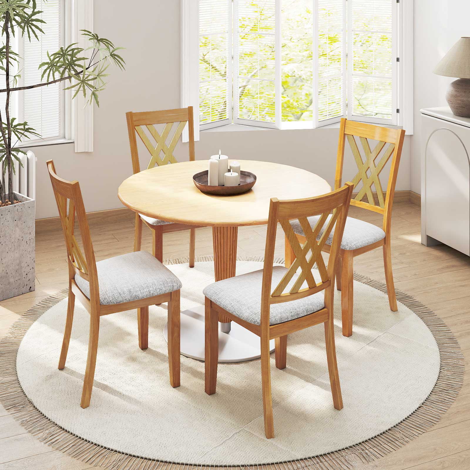 Alt View 4. Costway - Costway 4 PCS Linen Fabric Upholstered Kitchen Armless Chairs with Rubber Wood Frame - Natural.