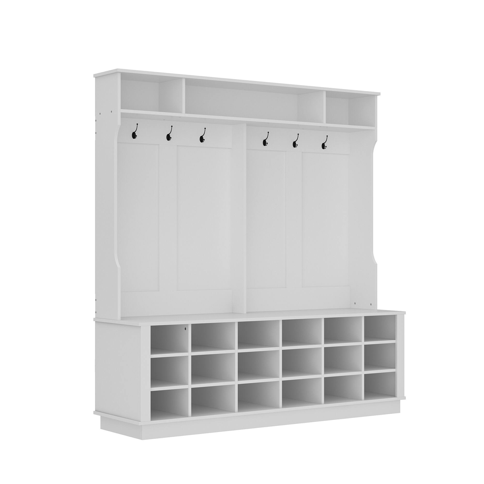 Alt View 9. FUFU&GAGA - Large Multi Functional Entryway Organizer with Shoe Rack Bench Shelves and Hooks for Spacious Hallway Storage - White.