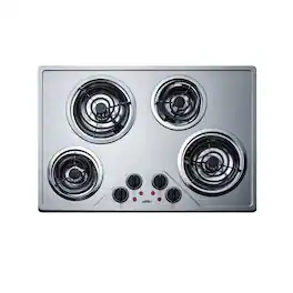 SUMMIT - 30" Wide 230V 4-Burner Coil Cooktop - Silver