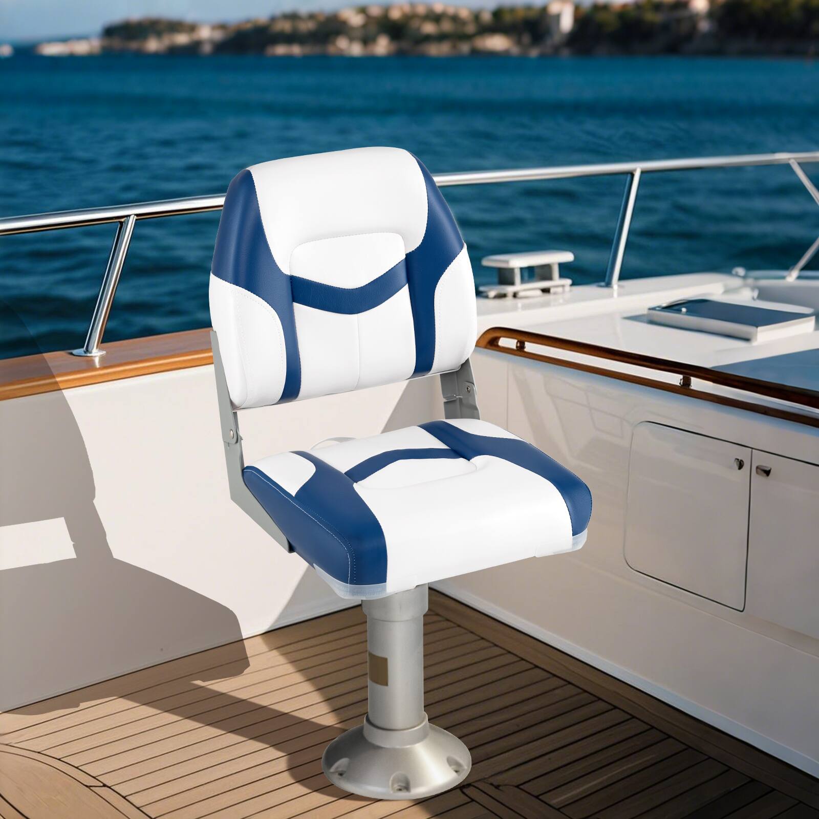 Alt View 8. Gymax - Gymax 2-Pack Boat Seats Folding Low Back Boat Chairs w/ Sponge Padding Fixing Bolts Blue & White - Blue.