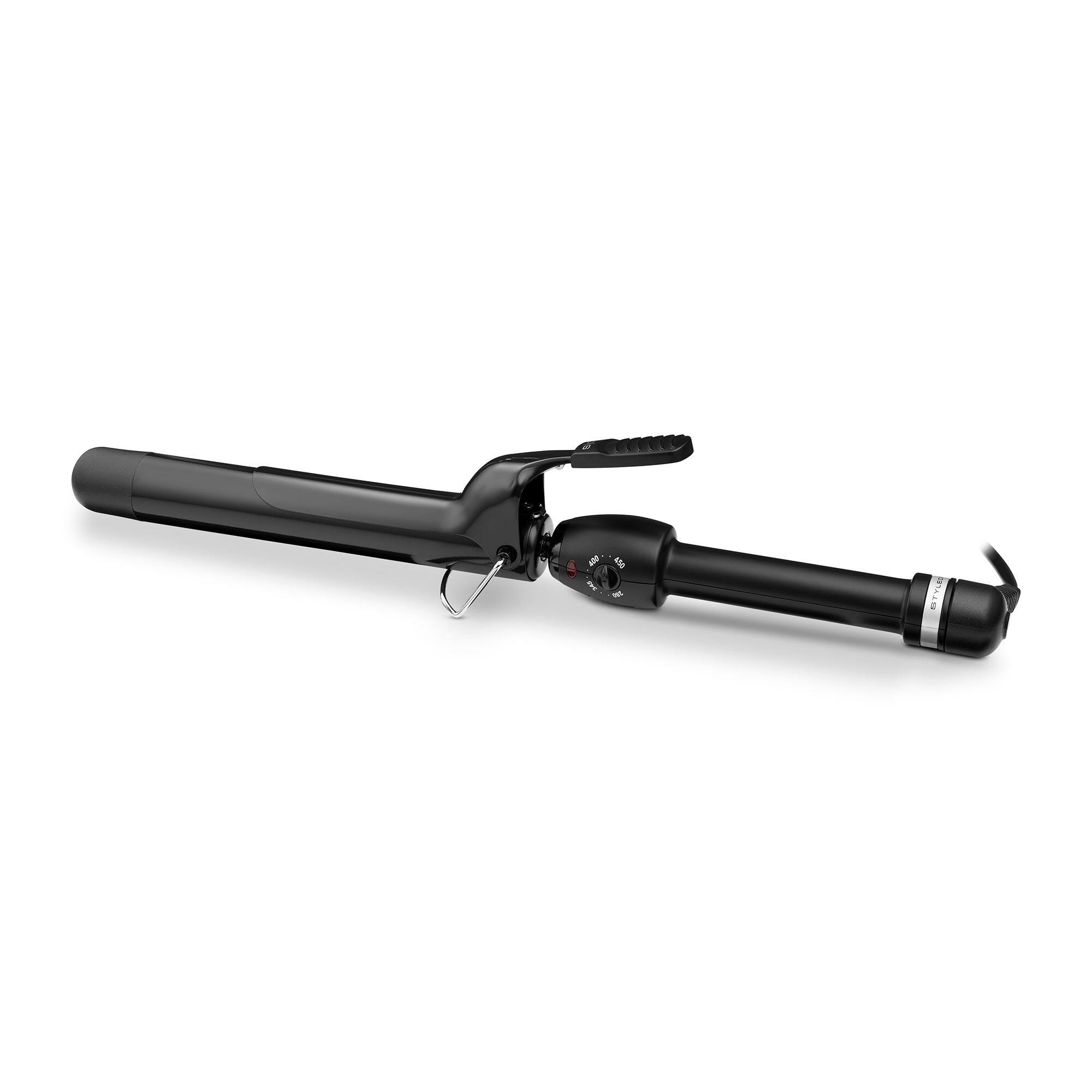 Back. StyleCraft - Stay-Temp Black Gold Ceramic Extended Barrel Curling Iron (1-1/4 inch) - Black.