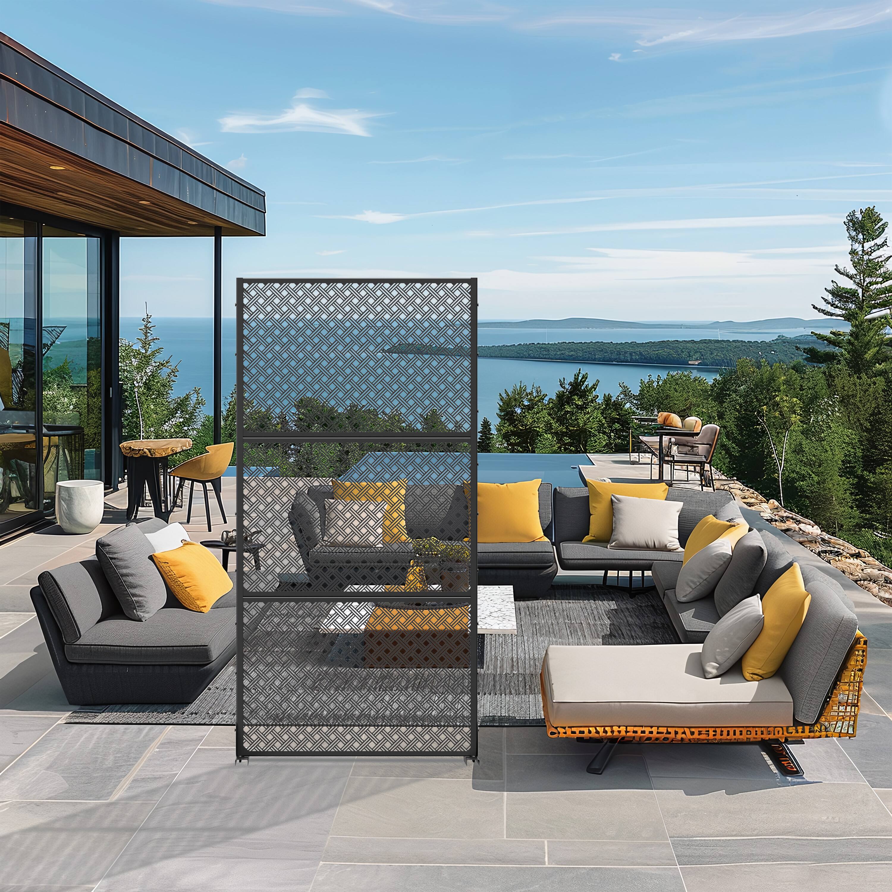 Angle. Lirago - 72 in. Galvanized Metal Outdoor Privacy Screens Garden Outdoor Fence - Black.