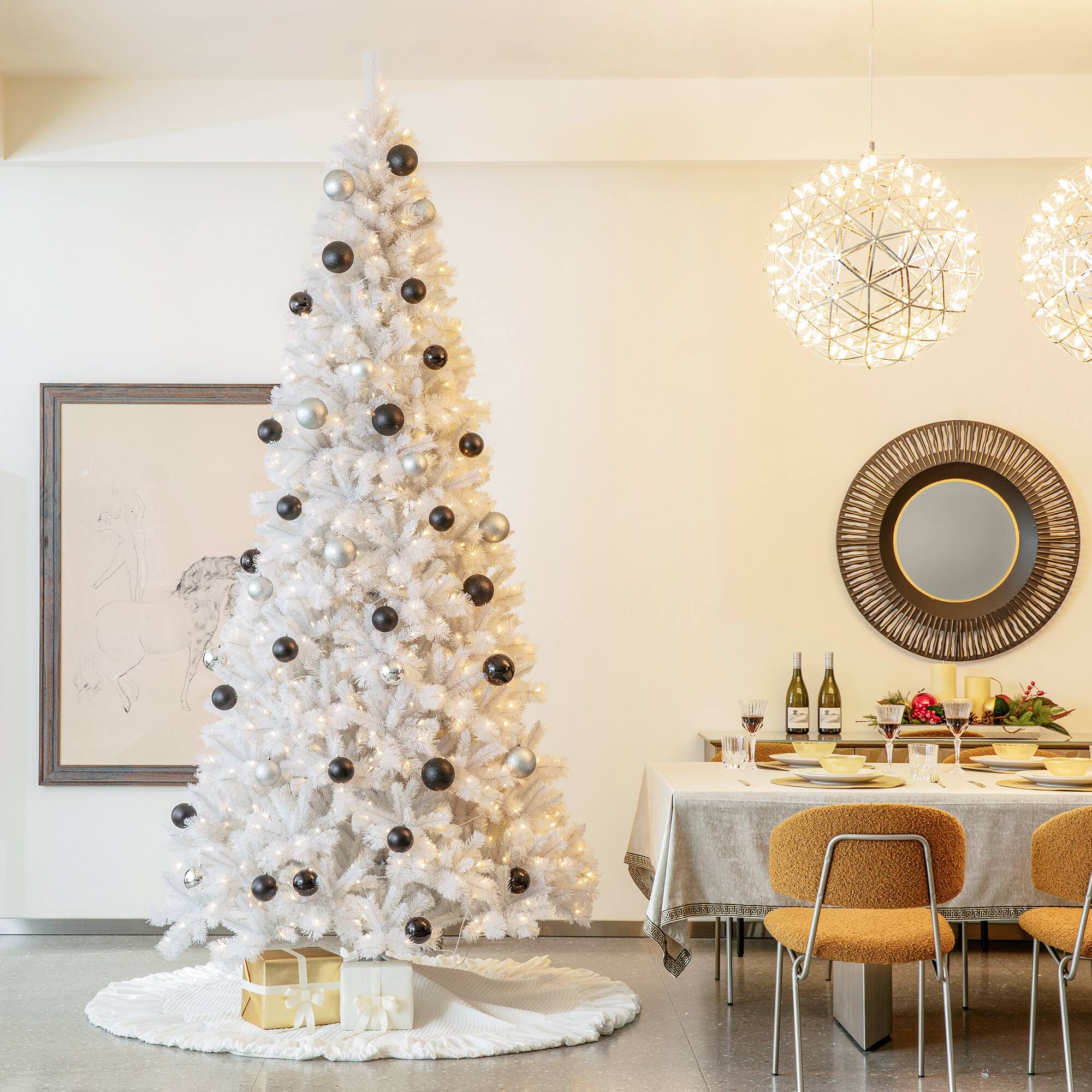 Alt View 9. Glitzhome - 10ft Pre-Lit White Pine Full-size Artificial Christmas Tree with 800 Warm White Lights - White.