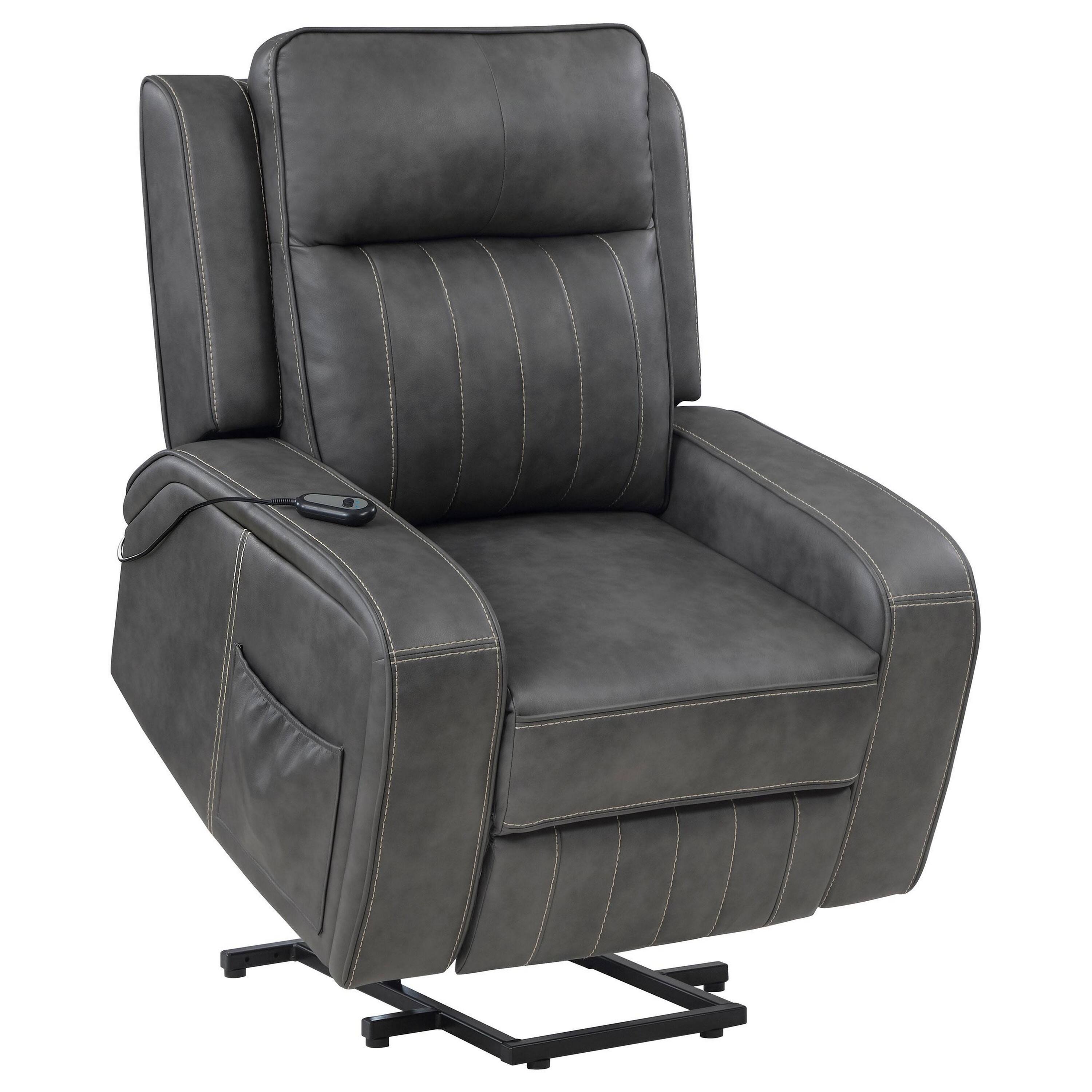Angle. Manhattan Lane - Josen Power Recliner Chair, 36 Inch  Faux Leather, Track Armrests - Gray.