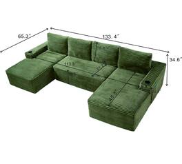 Roomtec - Compressible UShaped Sectional Sofa SetMinimalist Style Modular Sectional Sofa Corduroy Fabric Cloud Couch for Living - Green