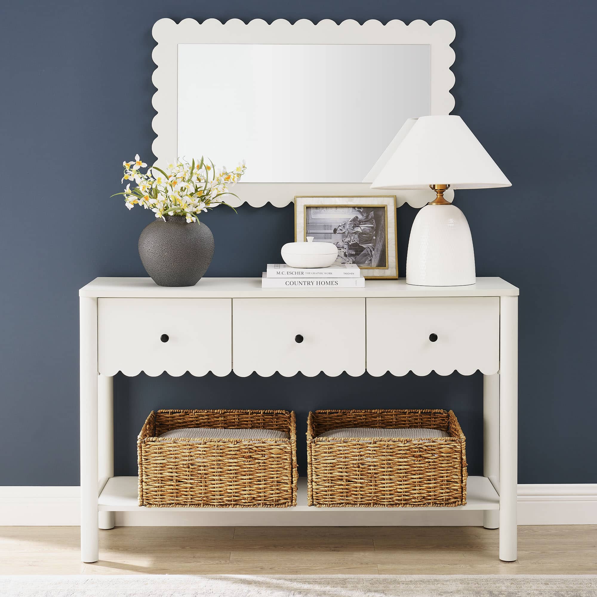 Emmeline 3-Drawer Scalloped Console Table by Modway - White