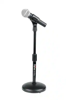 Gator Frameworks - Round Base Desktop Mic Stand, Adjustable Height 9.5–14.5", Heavy-Duty Steel Tubing with Non-Slip Vibration-Reducing Feet