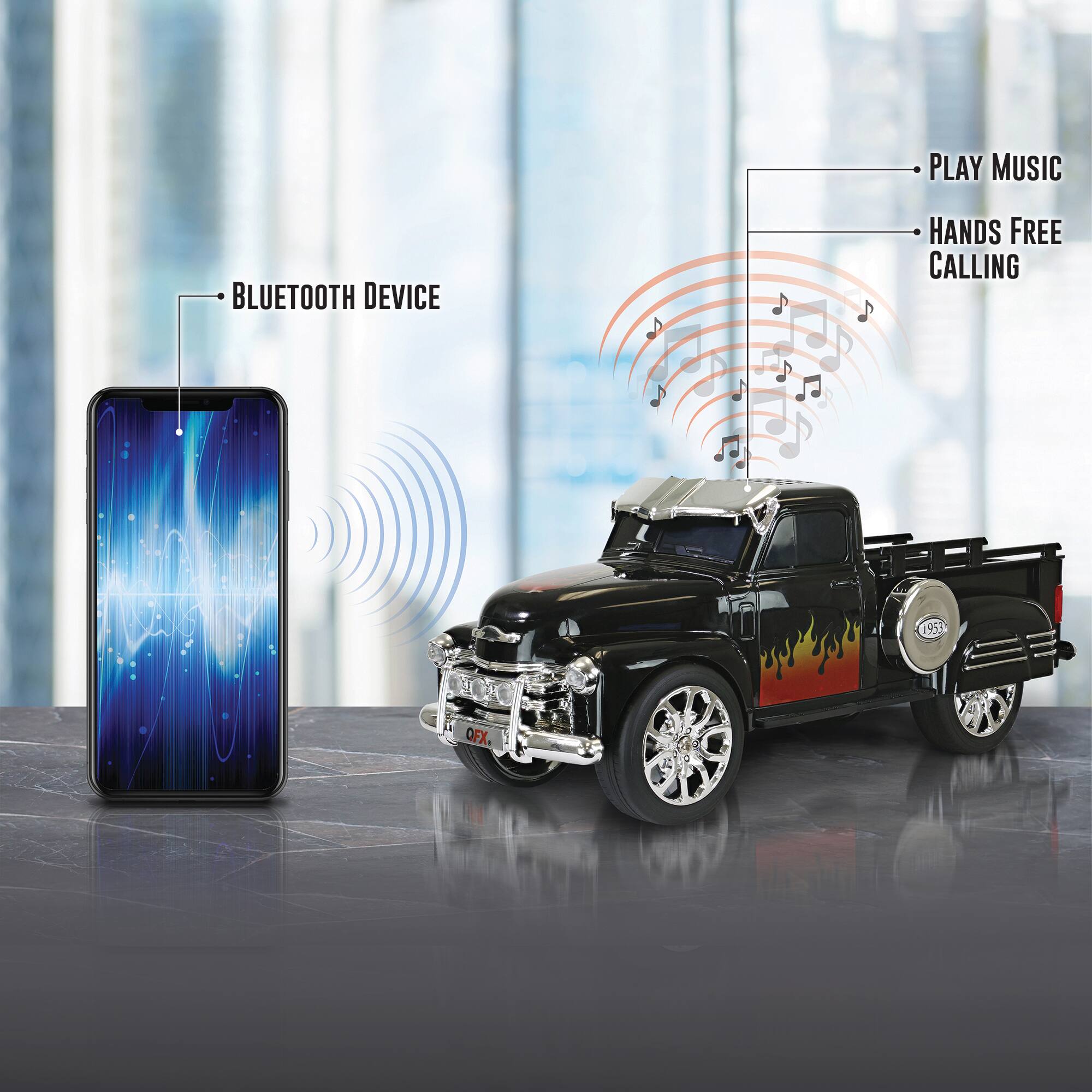 Alt View 11. QFX - Retro Classic Truck Portable Bluetooth Speaker with Bass Radiator and LED Lights - Black.