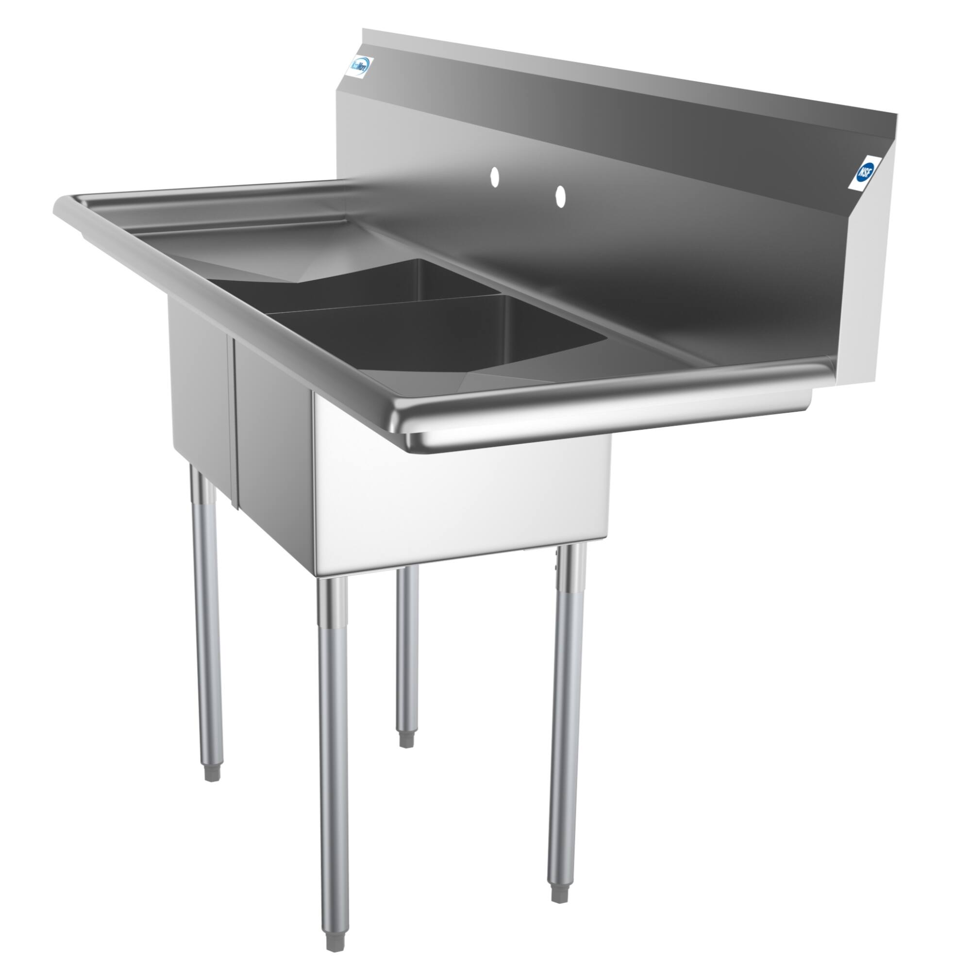 Left. Koolmore - 56 in. Two Compartment Stainless Steel  Sink with 2 Drainboards, Bowl Size 12"x 16"x 10" SB121610-16B3. - Stainless Steel.