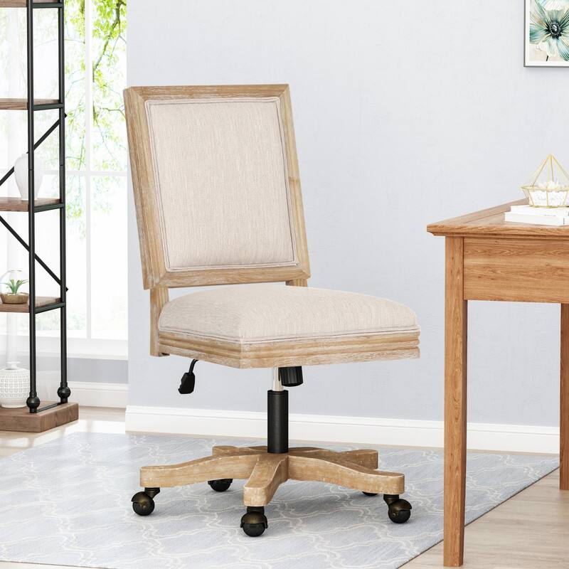 Alt View 2. HTUTWOO - Rubber Wood Swivel Office Chair, Adjustable Height ,Armless Desk Chair, Ideal for Home Office,Bedroom,Study - Beige.