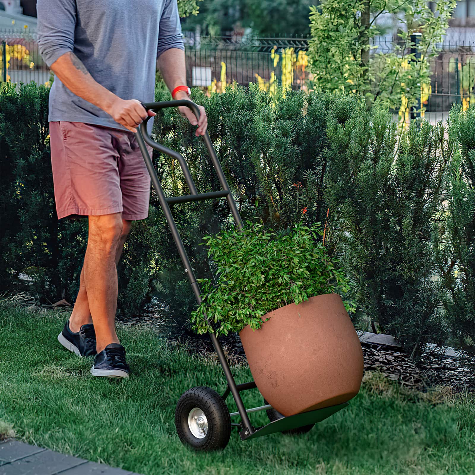 Alt View 11. Costway - Heavy Duty Hand Truck 660lbs Capacity Trolley Cart with Foldable Nose Plate - Black.