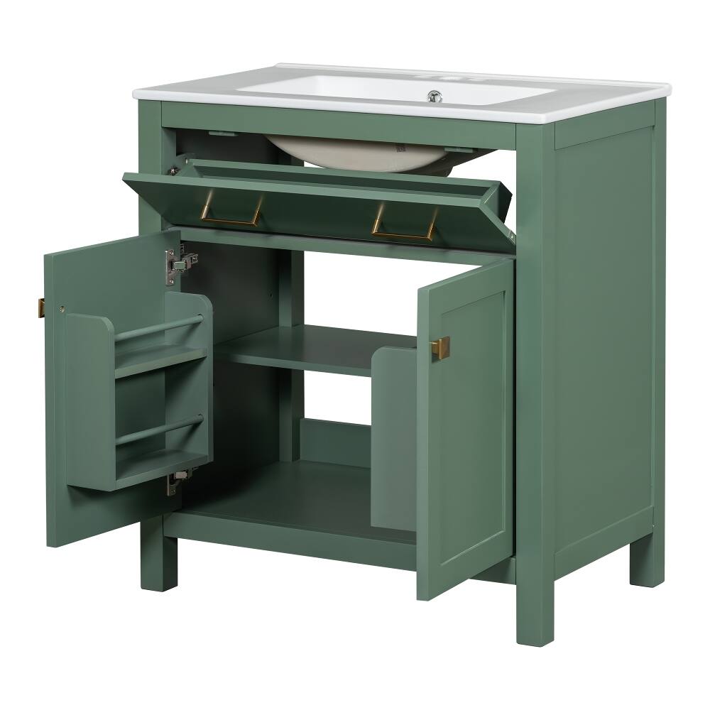 Alt View 7. Loheer - Loheer 30 Inch Green Bathroom Vanity with Ceramic Sink Modern Single Sink Vanity Freestanding - Green.