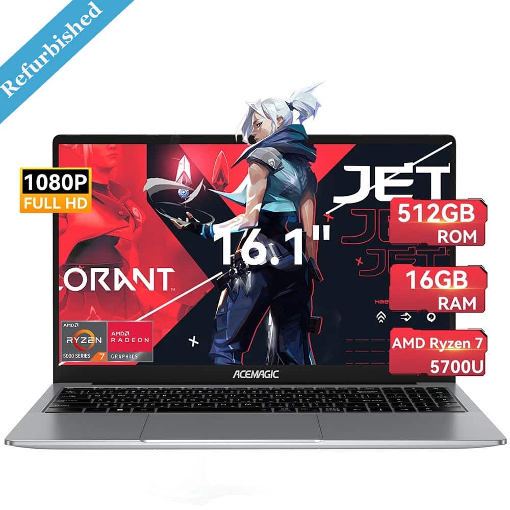 Refurbished 1080P JET FULL HD 512GB ROM 16.1" JET ORANT 16GB RAM AHD2 AMD2 RYZEN RADLON 5000 SERIES 7 GRAPHICS ACEMAGIC AMD Ryzen 7 5700U
