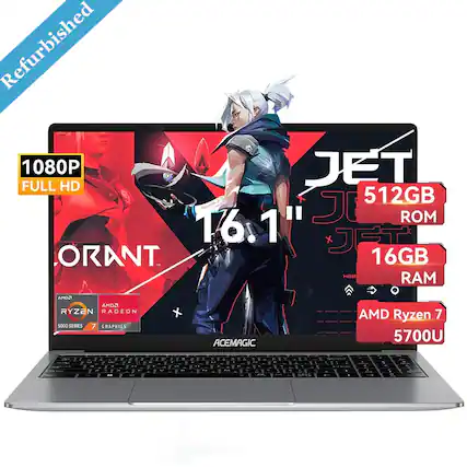 Refurbished 1080P JET FULL HD 512GB ROM 16.1" JET ORANT 16GB RAM AHD2 AMD2 RYZEN RADLON 5000 SERIES 7 GRAPHICS ACEMAGIC AMD Ryzen 7 5700U