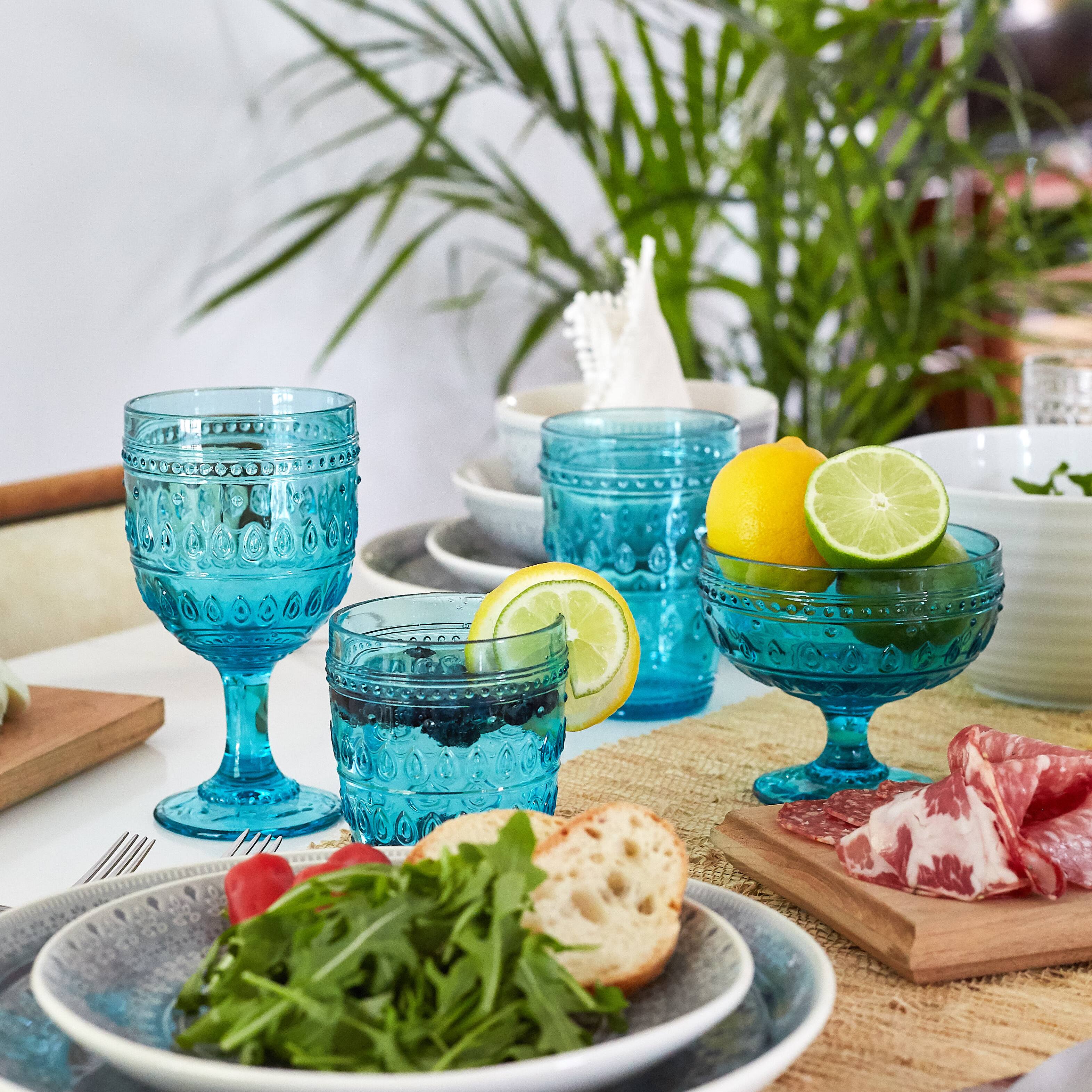 Back. Euro Ceramica Home - Fez Glassware 4 Piece 12oz Old Fashion Glass Set in Turquoise - Turqoise.