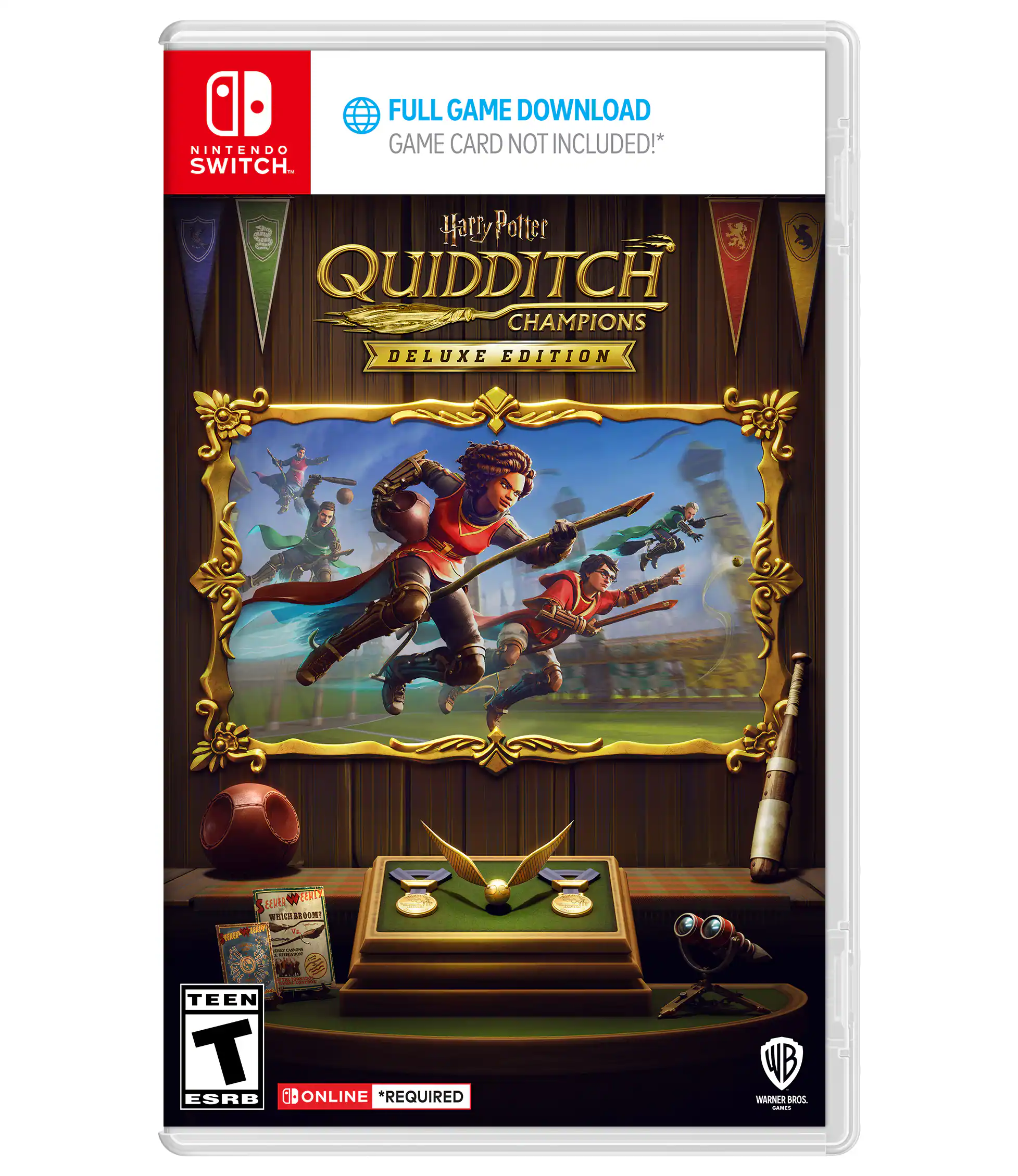 Nintendo Switch. Full game download. Game card not included. Harry Potter Quidditch Champions Deluxe Edition. ESRB rating: E10+. Online required. Warner Bros. - T (Teen 13+)