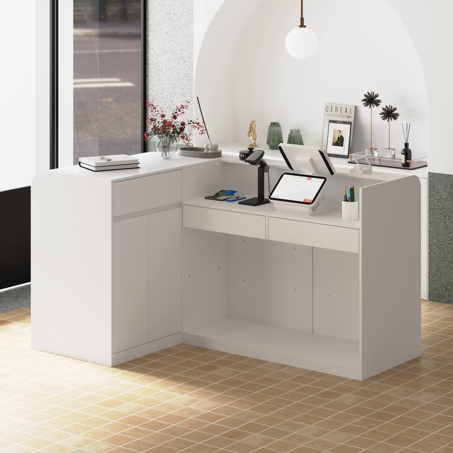 Alt View 5. Famapy - Famapy Multifunctional Reception Desk with Shelving: Stylish, Spacious & Organized - White.
