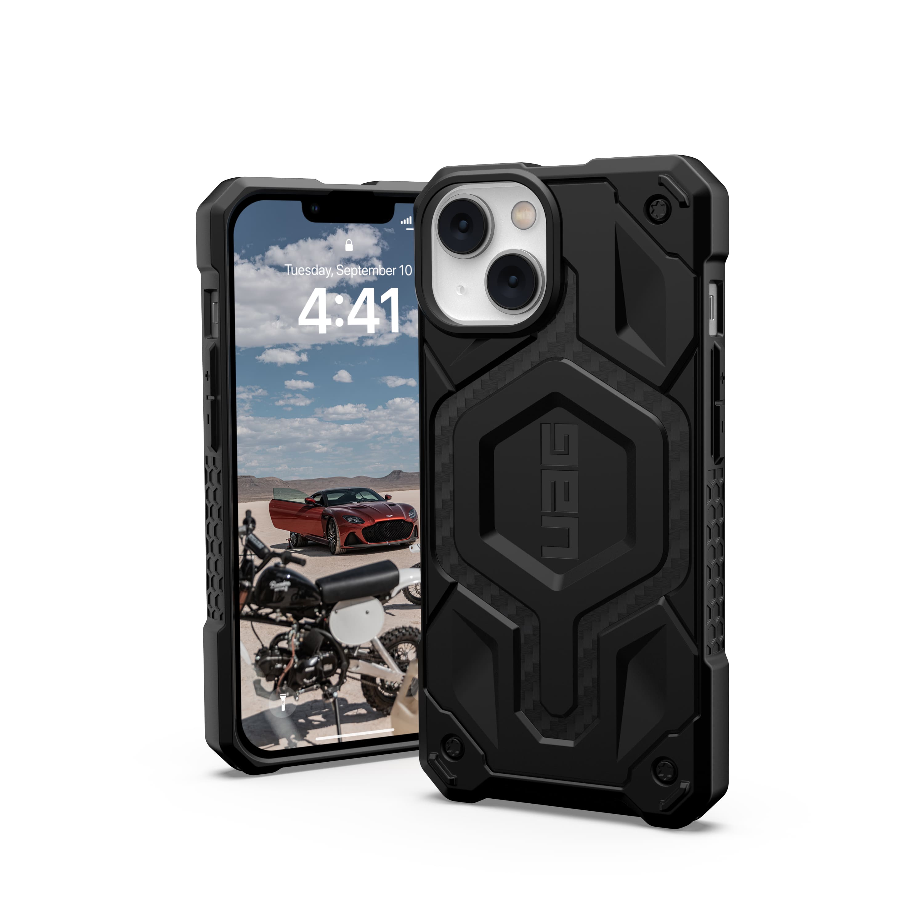 Front. UAG - Monarch Series Case with Magsafe for iPhone 14 & iPhone 13 - Carbon Fiber.