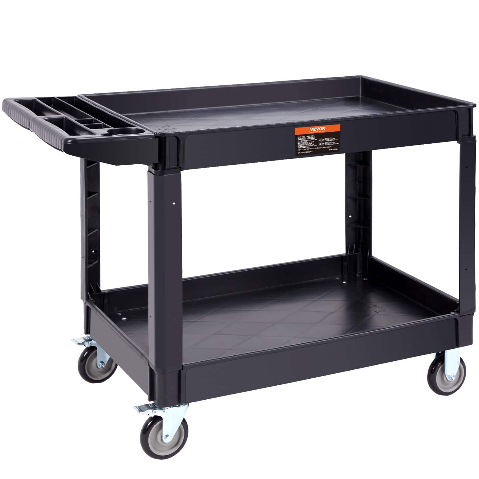 VEVOR - Utility Service Cart, 2 Shelf 550LBS Heavy Duty Plastic Rolling Utility Cart with 360° Swivel Wheels (2 with Brakes) - Black price history on PriceWatchPro