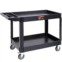 VEVOR - Utility Service Cart, 2 Shelf 550LBS Heavy Duty Plastic Rolling Utility Cart with 360° Swivel Wheels (2 with Brakes) - Black