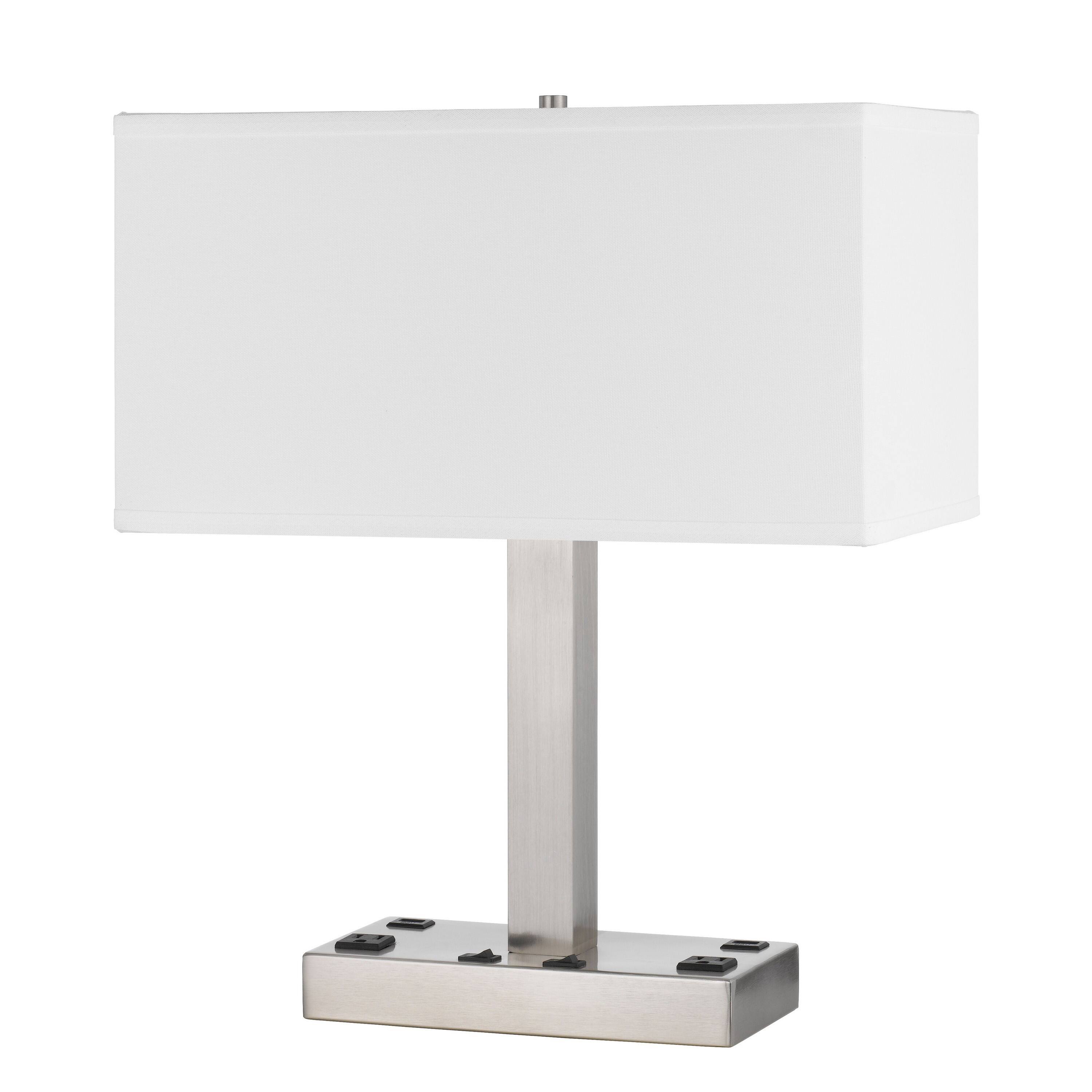 Angle. Manhattan Lane - Colm Table Lamp, 2 Ports and 2 Power Outlets, Brushed Steel 21 Inch - Silver, White.