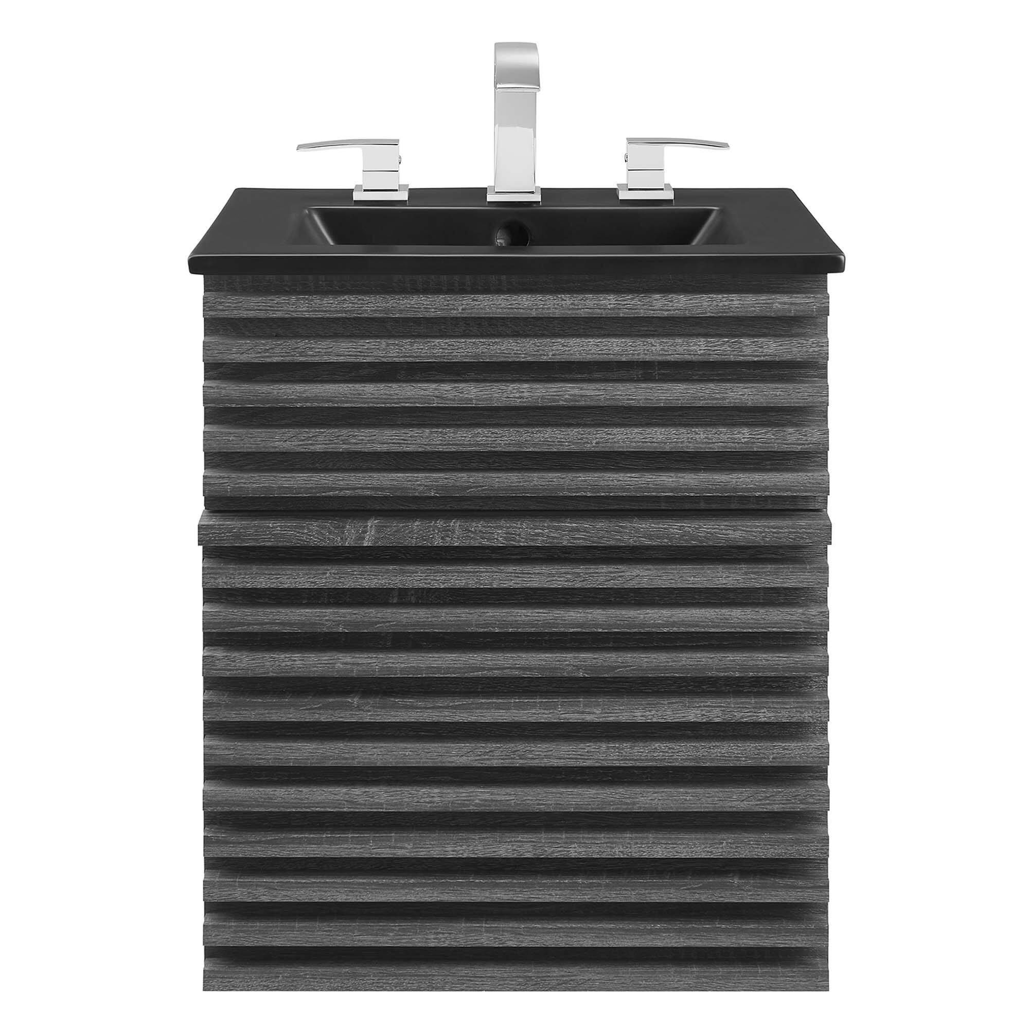 Alt View 3. Modway - Render Wall-Mount Bathroom Vanity with Black Basin Included - Charcoal Black.