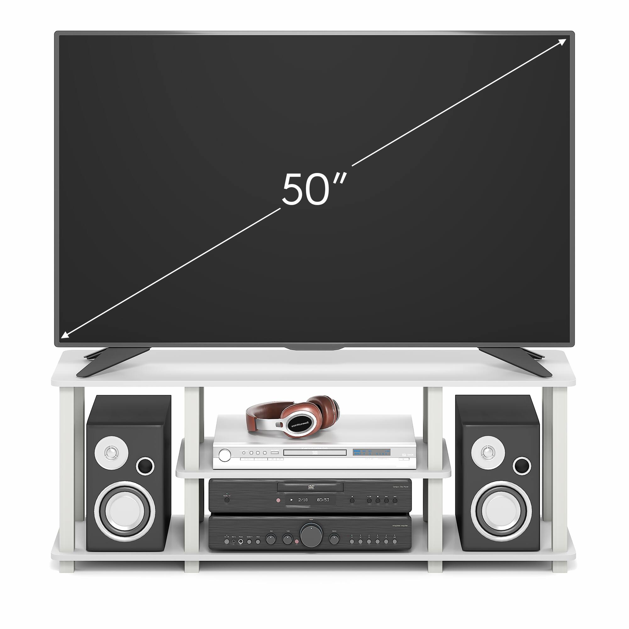 Alt View 3. Furinno - TURN-S-TUBE TV Stand, 3D Entertainment Center with Open Shelf, TV Console for TV up to 50 Inch, for Living Room, Bedroom - White/White.