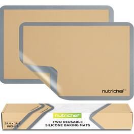 NutriChef - Silicone Baking Mats – 2 Non-Stick Mats for Full Baking Pans, Oven-Safe Up to 480°F, Grey (NUBAPAGR12)