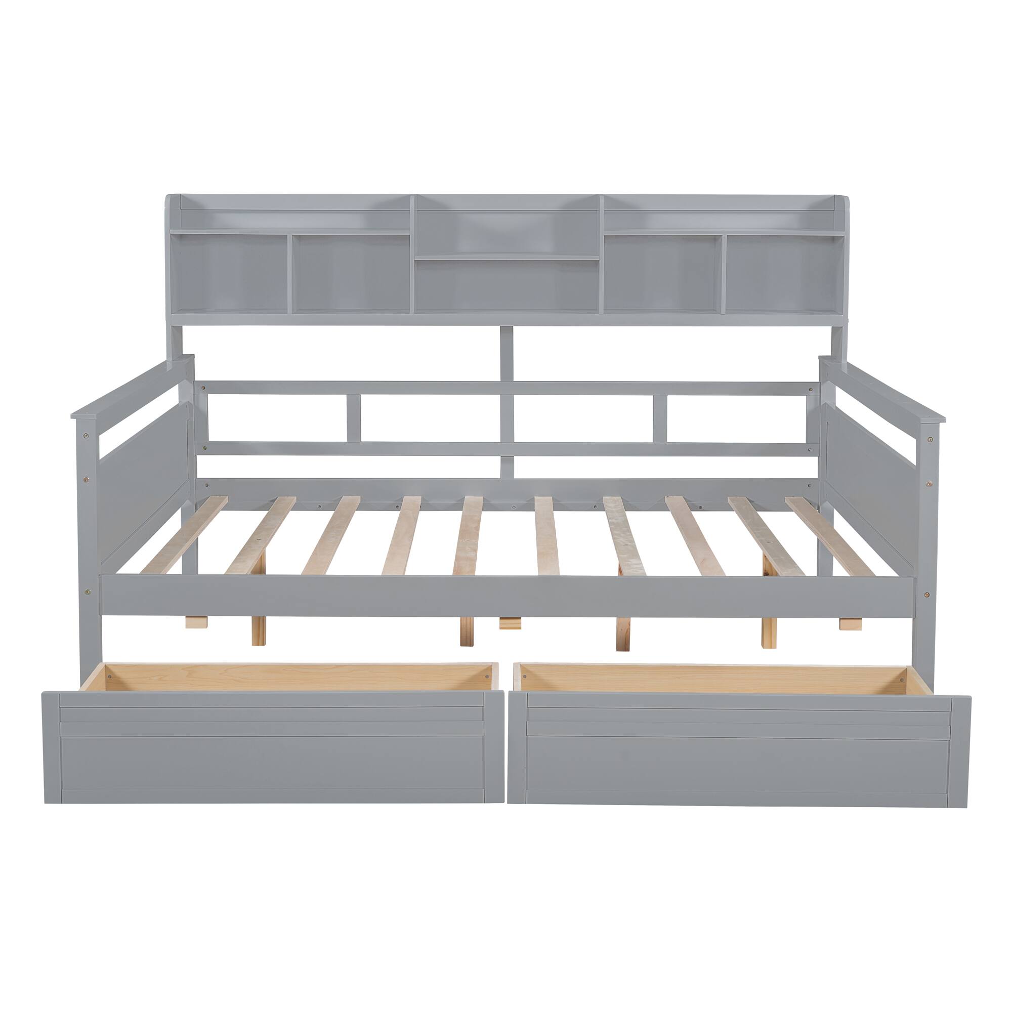 Alt View 1. Aukfa - Twin size Daybed, Wood Slat Support, with Bedside Shelves and Two Drawers - Gray.