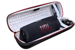 JBL - Charge 5 Portable Waterproof Bluetooth Speaker with Winguard Travel Case - Black